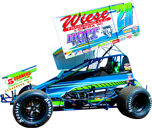 Wiese Trucking sprint car (#23) vinyl racing graphics and car decals (Lomira, WI).