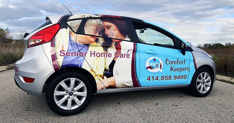 Ford Fiesta vehicle wrap for Comfort Keeper's Milwaukee, Wisconsin.