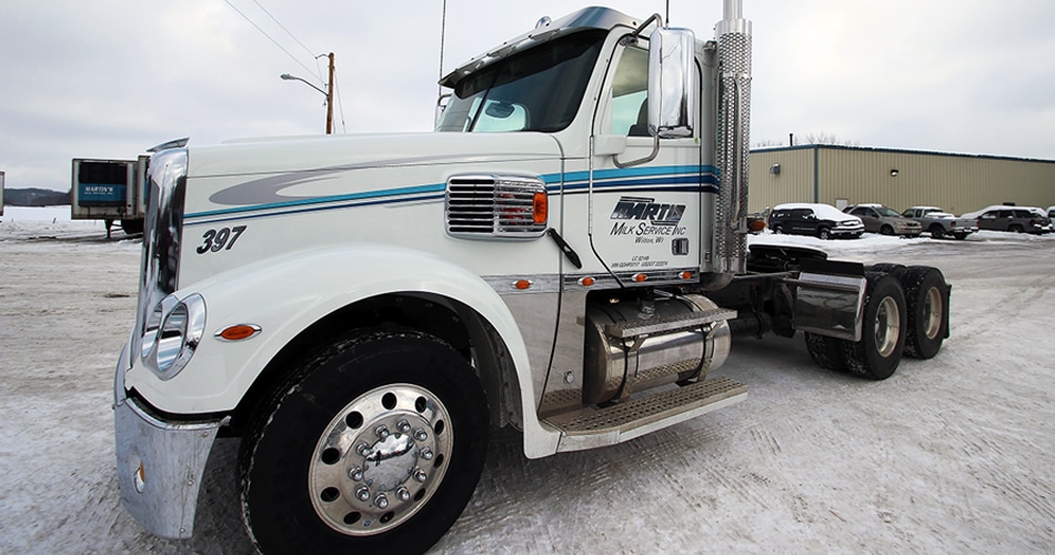 Freightliner Coronado truck lettering & graphics for Martin Milk Service Wilton, Wisconsin.