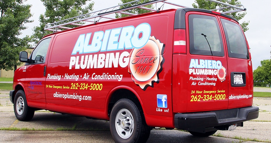 Chevy Express van graphics for Albiero Plumbing West Bend, Wisconsin.