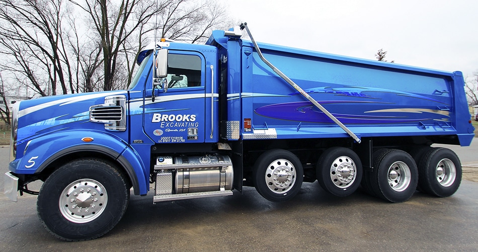 Freightliner dump truck lettering & graphics for Brooks Excavating Sparta, Wisconsin.