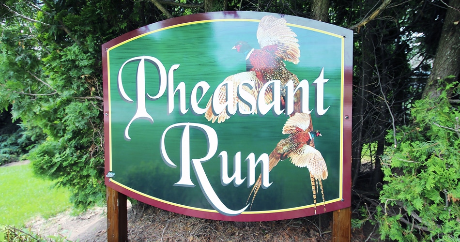 Ground mount sign for Pheasant Run in Jackson, WI.