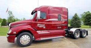 Freightliner Columbia truck lettering & graphics for Wiese Trucking Lomira, Wisconsin.
