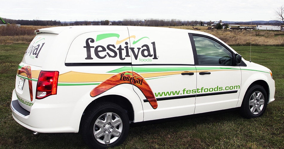 Dodge RAM mini van lettering & graphics for Festival Foods Green Bay, Wisconsin.