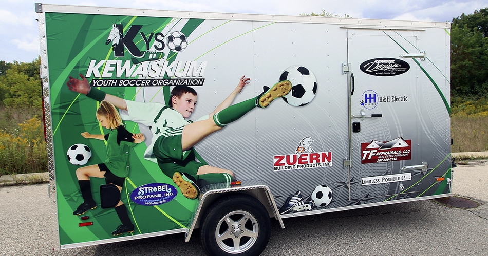 Cargo trailer wrap for Kewaskum Youth Soccer Organization Kewaskum, Wisconsin.