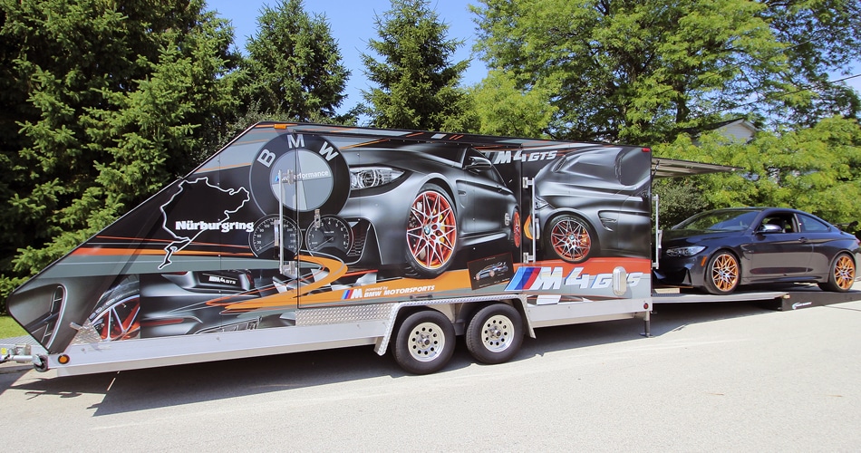 BMW M4GTS trailer wrap from Colby, Wisconsin.