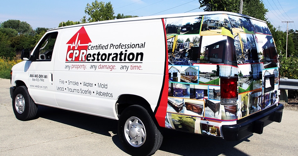 Ford vinyl van wrap for Certified Professional Restoration Appleton, Wisconsin.