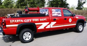 Chevy fire truck lettering & graphics for Sparta Area Fire Department Sparta, Wisconsin.