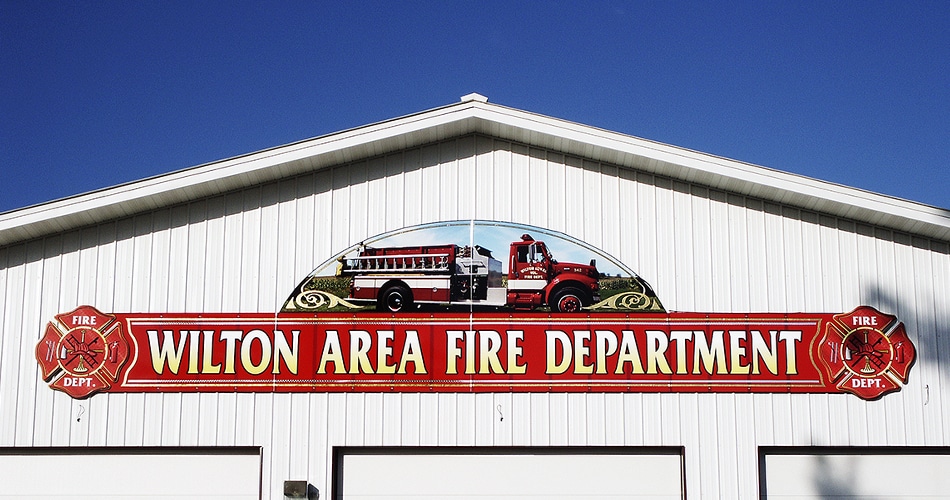 Outdoor mounted sign for Wilton Fire Department Wilton, Wisconsin.