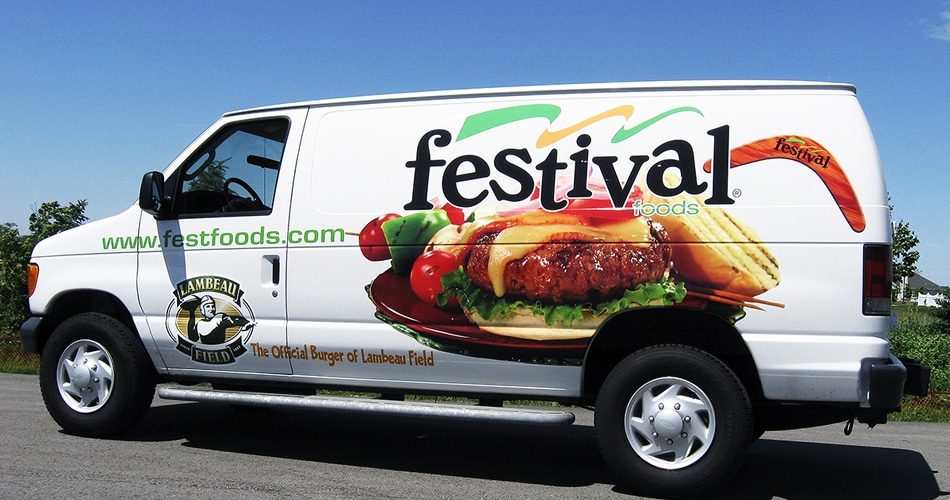 Ford van lettering & graphics for Festival Foods Eau Claire, Wisconsin.