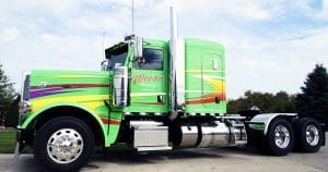 Peterbilt 389 truck lettering & graphics for Wiese Trucking Lomira, Wisconsin.