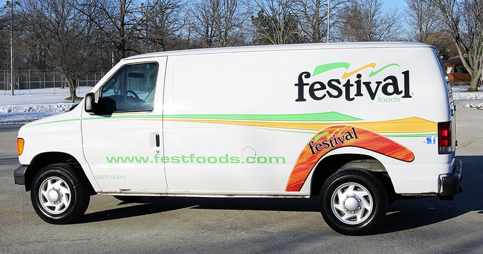 Ford van lettering & graphics for Festival Foods Appleton, Wisconsin.