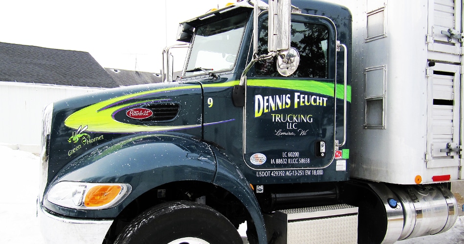 Peterbilt semi truck lettering & graphics for Dennis Feucht Trucking Lomira, Wisconsin.