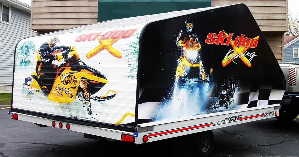 Snowmobile vinyl trailer wrap from Lomira, Wisconsin.