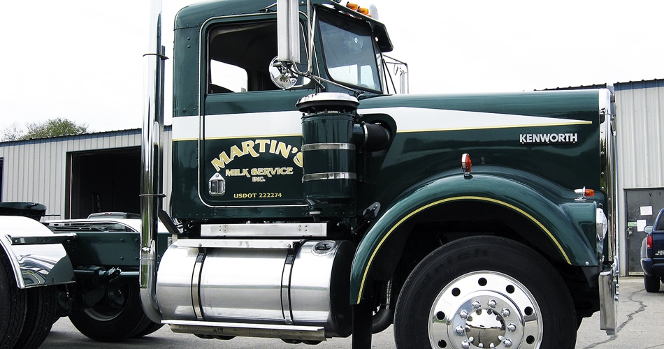 Kenworth semi truck lettering & graphics for Martin Milk Service Wilton, Wisconsin.