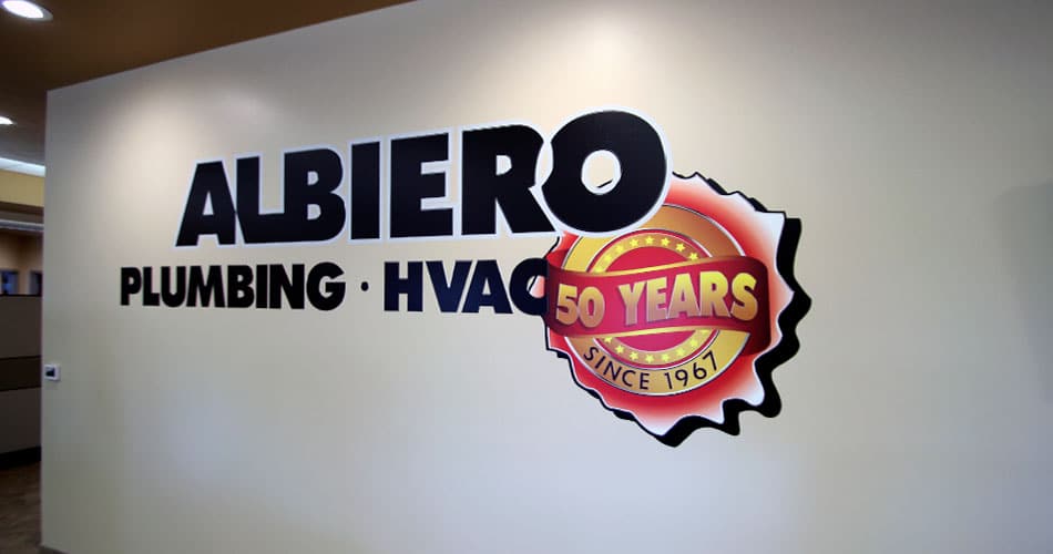 Business wall logo for Albiero Plumbing West Bend WI.