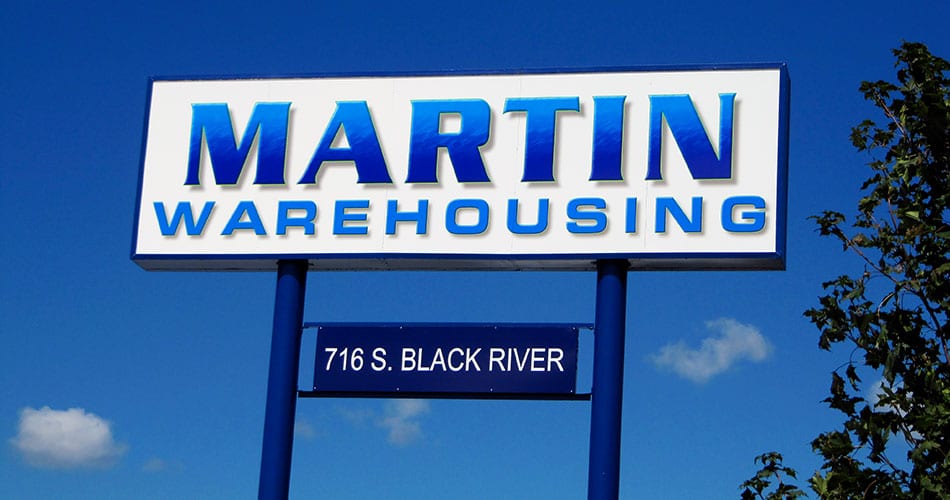 Exterior pole sign for Martin Warehousing in Sparta, WI.