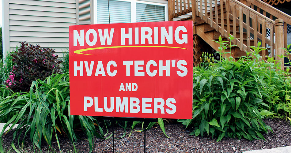 Help Wanted, Now Hiring sign West Bend, WI.