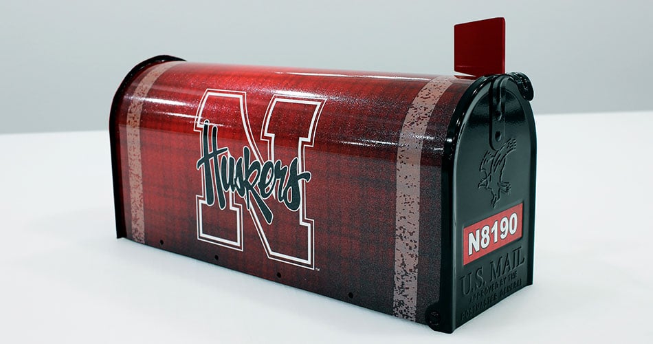 Mail box wraps Nebraska Huskers football.