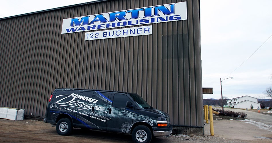 Outdoor business signs for Martin Warehousing in Sparta, WI.