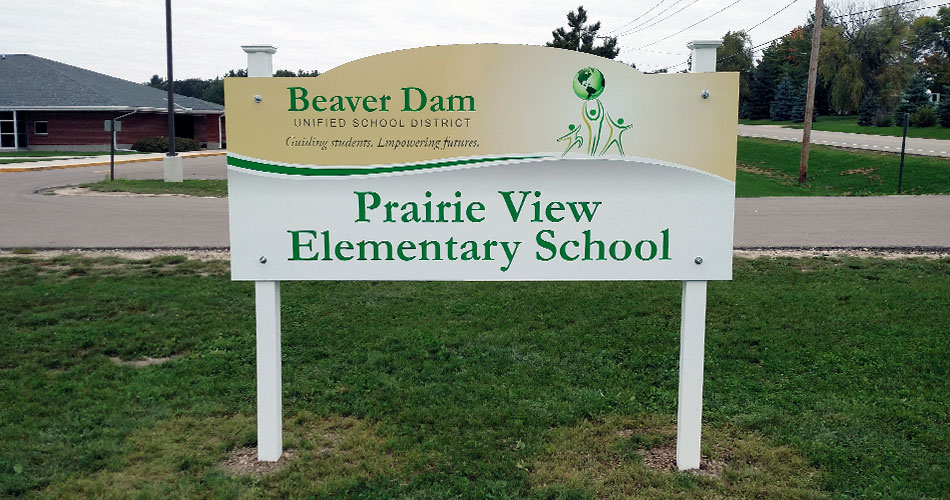 School exterior post and panel sign Beaver Dam, WI.