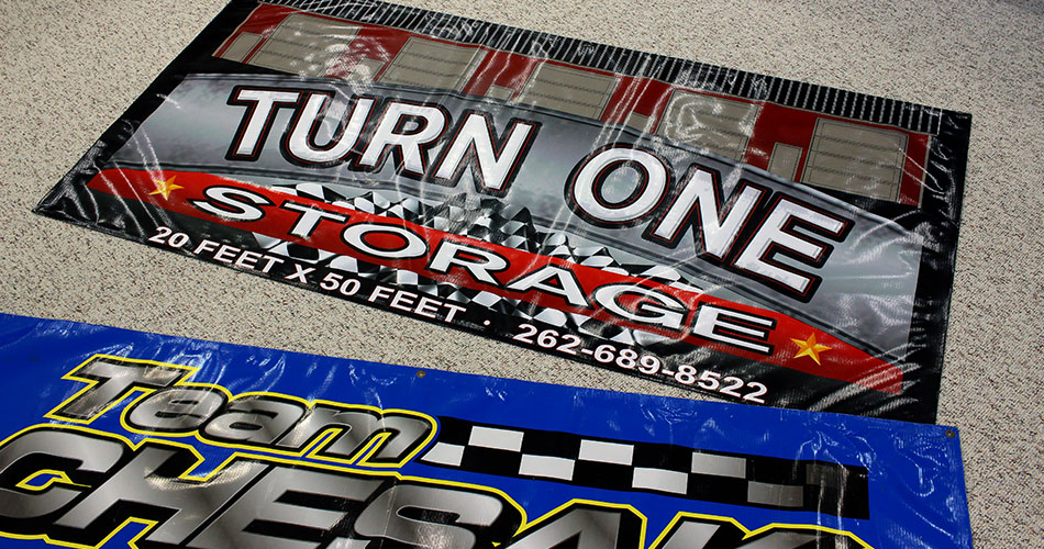 Turn One Storage banners and signs.