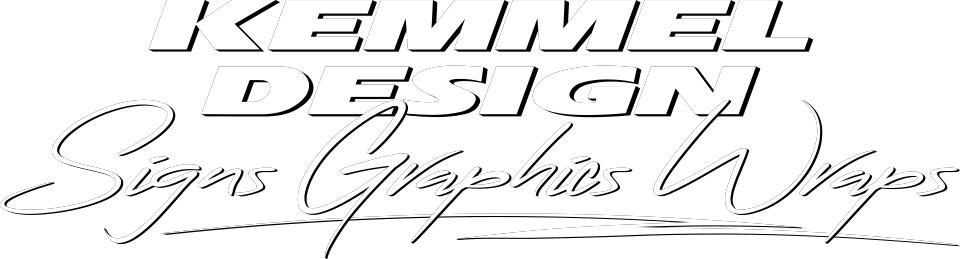 Kemmel Design Signs, Graphics, Wraps logo (white).