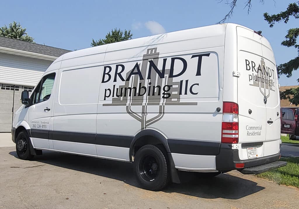 Brandt plumbing sprinter van lettering.