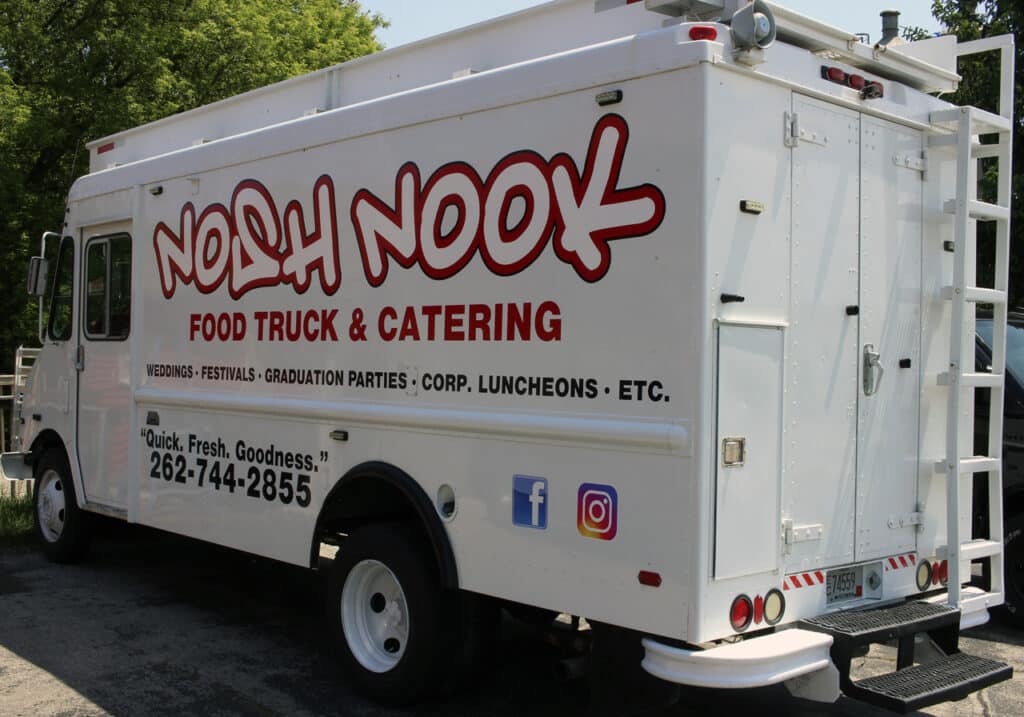Nosh Nook vinyl vehicle lettering.