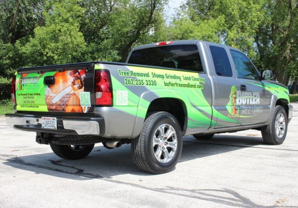 Butler Tree and Land Chevy truck wrap.